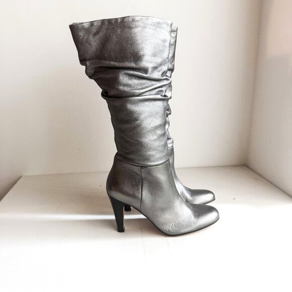 Vintage Aldo 2000s Metallic Grey Slouch All Leather Boots 8